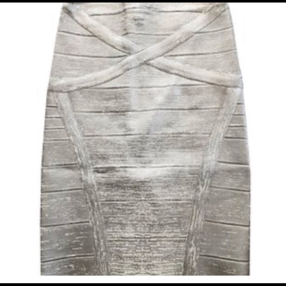 HERVE LEGER BANDAGE SILVER METALLIC SKIRT SIZE SMALL